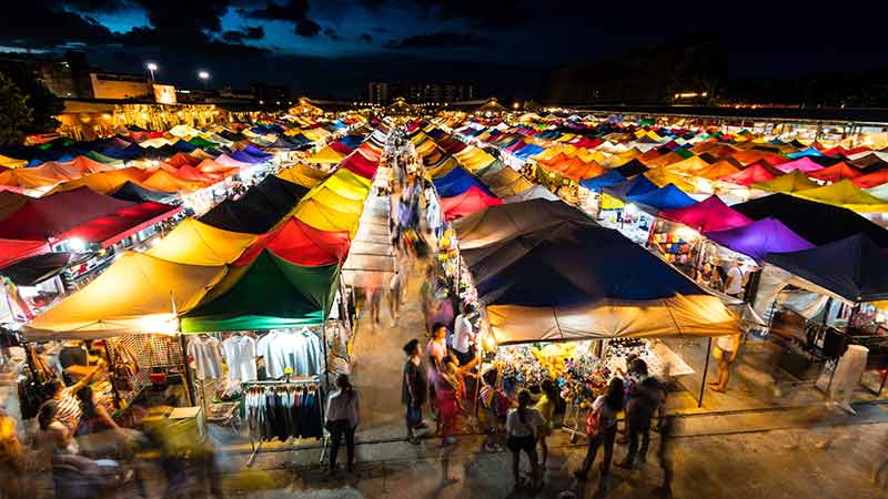 Night markets are a big tourist attraction in Bangkok